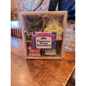 New! Set of four Mary Engelbreit Christmas Chair ornaments by Charpente.